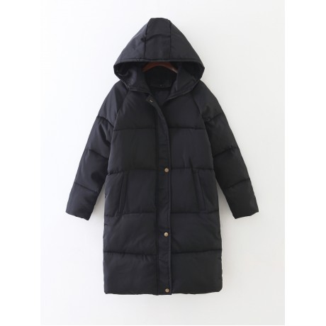Women's Casual Loose Medium Overknee Hooded Cotton-padded Jacket With Pockets(S-XXL)