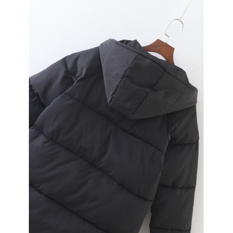 Women's Casual Loose Medium Overknee Hooded Cotton-padded Jacket With Pockets(S-XXL)