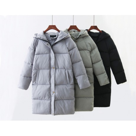 Women's Casual Loose Medium Overknee Hooded Cotton-padded Jacket With Pockets(S-XXL)