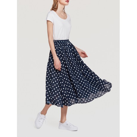 Women's Bohemia Polka Dots Chiffon Flutter Beach Long Skirts(S-XXL)