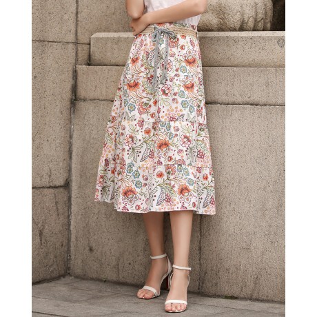 Women's Bohemia Printed Linen Beach Long A-line Skirt(Free Size)