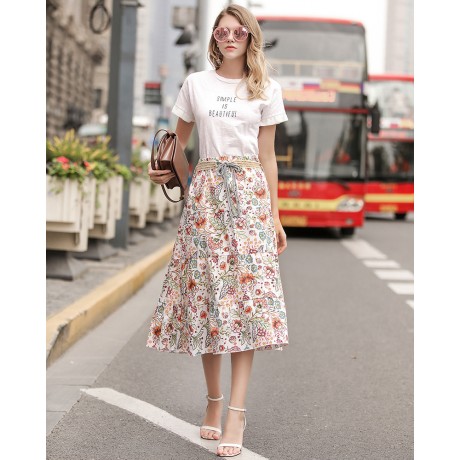 Women's Bohemia Printed Linen Beach Long A-line Skirt(Free Size)