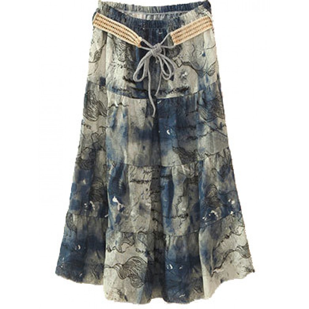 Women's Bohemia Printed Linen Beach Long A-line Skirt(Free Size)