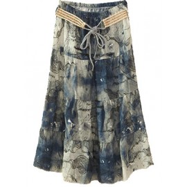 Women's Bohemia Printed Linen Beach Long A-line Skirt(Free Size) 