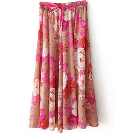 Women's Bohemia Floral Chiffon Skirt Flutter Beach Long Strapless Skirt(M-L)