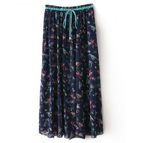Women's Bohemia Floral Chiffon Skirt Flutter Beach Long Strapless Skirt(M-L)