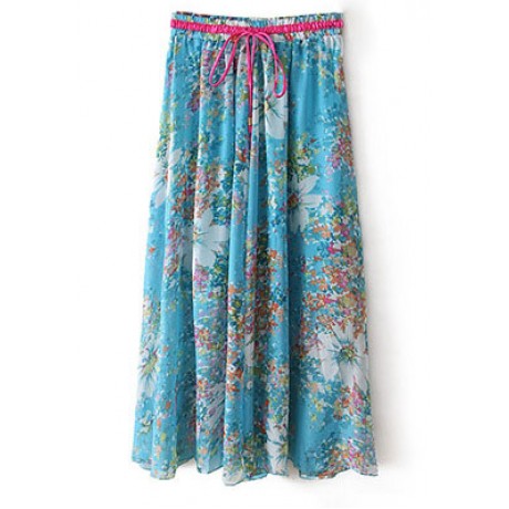 Women's Bohemia Floral Chiffon Skirt Flutter Beach Long Strapless Skirt(M-L)