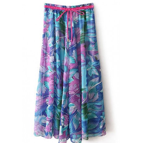 Women's Bohemia Floral Chiffon Skirt Flutter Beach Long Strapless Skirt(M-L)