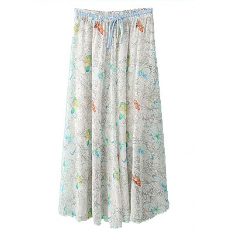 Women's Bohemia Floral Chiffon Skirt Flutter Beach Long Strapless Skirt(M-L)