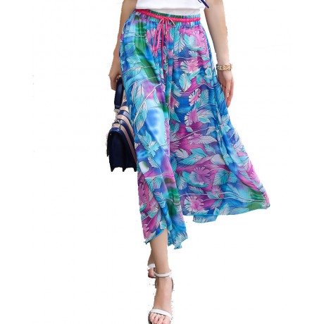 Women's Bohemia Floral Chiffon Skirt Flutter Beach Long Strapless Skirt(M-L)