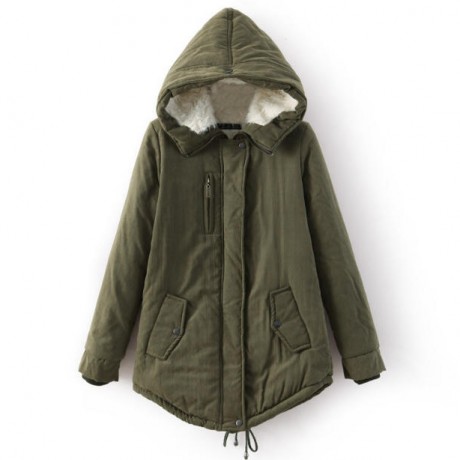 Women's Loose Casual Medium Coat Sherpa Hooded Cotton Coat With Pockets(S-XXL)