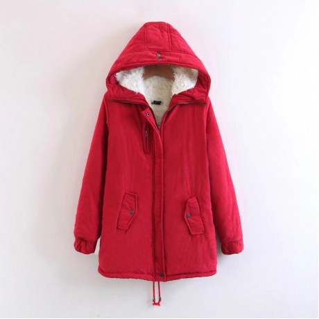 Women's Loose Casual Medium Coat Sherpa Hooded Cotton Coat With Pockets(S-XXL)