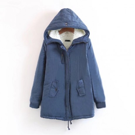 Women's Loose Casual Medium Coat Sherpa Hooded Cotton Coat With Pockets(S-XXL)