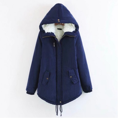 Women's Loose Casual Medium Coat Sherpa Hooded Cotton Coat With Pockets(S-XXL)