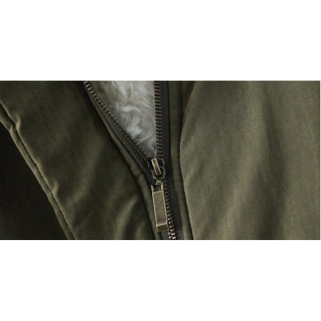 Women's Loose Casual Medium Coat Sherpa Hooded Cotton Coat With Pockets(S-XXL)