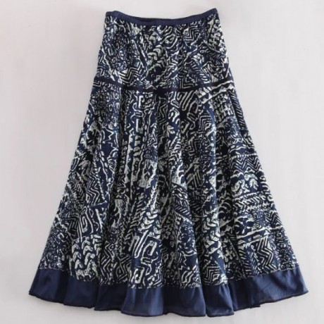 Women's Casual Cotton And Line Printed Skirt National Long Summer Maxi Skirt(Free Size)