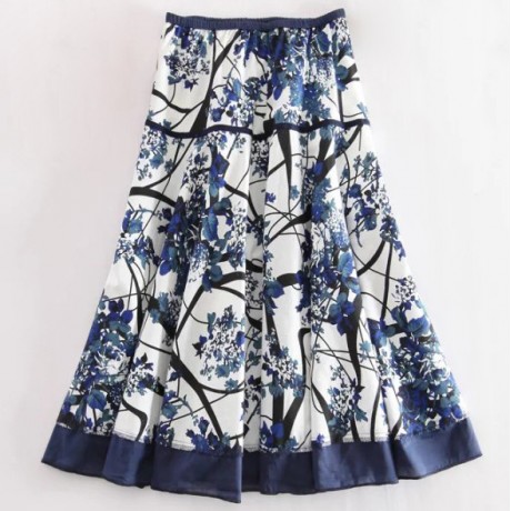 Women's Casual Cotton And Line Printed Skirt National Long Summer Maxi Skirt(Free Size)