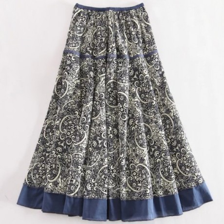 Women's Casual Cotton And Line Printed Skirt National Long Summer Maxi Skirt(Free Size)