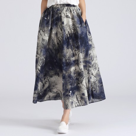 Cotton And Line Bohemia Sweet Skirt Printed Long Maxi Skirt (Free Size)