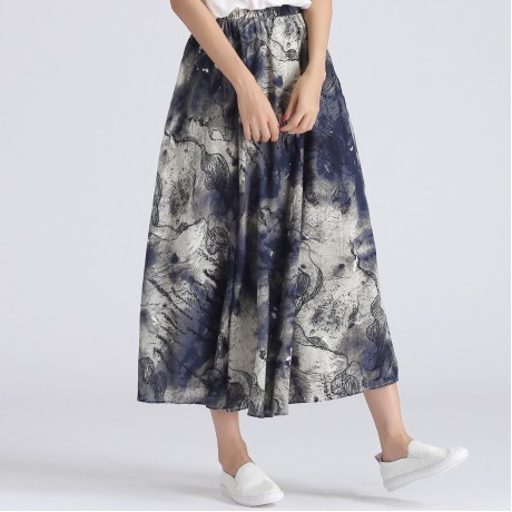 Cotton And Line Bohemia Sweet Skirt Printed Long Maxi Skirt (Free Size)