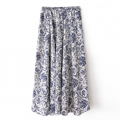 Cotton And Line Bohemia Sweet Skirt Printed Long Maxi Skirt (Free Size)