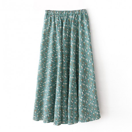 Cotton And Line Bohemia Sweet Skirt Printed Long Maxi Skirt (Free Size)