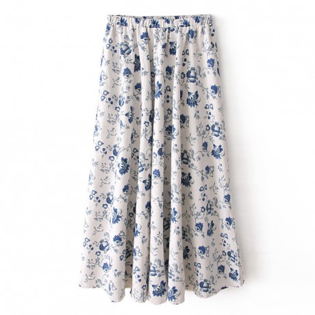 Cotton And Line Bohemia Sweet Skirt Printed Long Maxi Skirt (Free Size)
