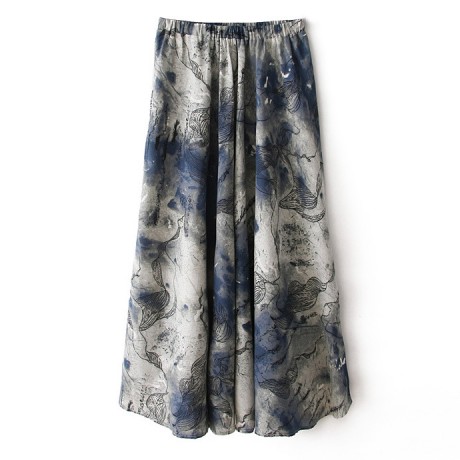 Cotton And Line Bohemia Sweet Skirt Printed Long Maxi Skirt (Free Size)