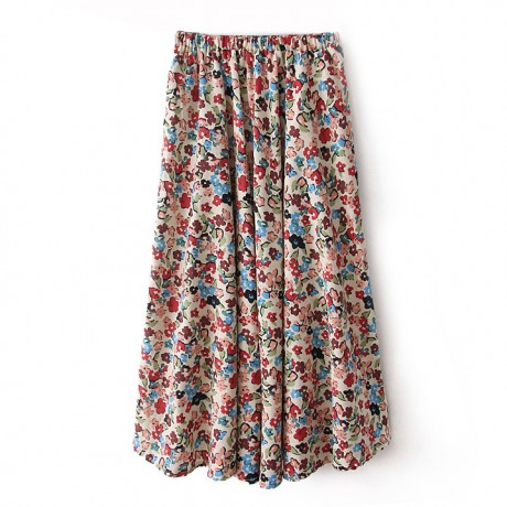 Cotton And Line Bohemia Sweet Skirt Printed Long Maxi Skirt (Free Size)