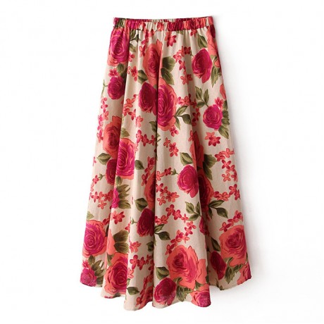Cotton And Line Bohemia Sweet Skirt Printed Long Maxi Skirt (Free Size)