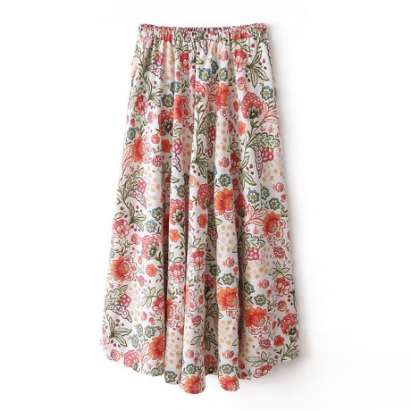 Cotton And Line Bohemia Sweet Skirt Printed Long Maxi Skirt (Free Size)