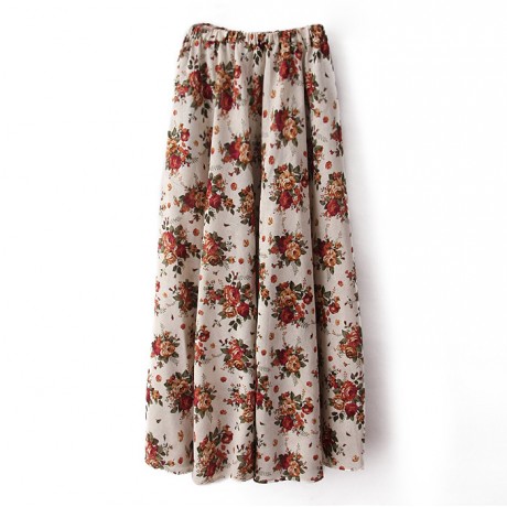 Cotton And Line Bohemia Sweet Skirt Printed Long Maxi Skirt (Free Size)