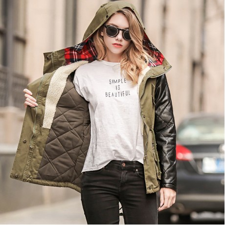 Women's Casual Bodycon Sherpa Coat Hooded Medium Cotton Coat With Pockets(S-XXL)