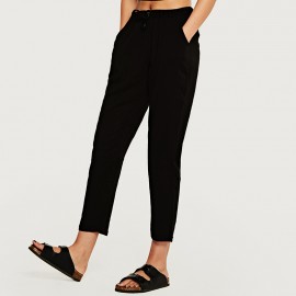 Women's Casual Cotton High Waist Stretchy Pants Solid Slim Long Pants With Pockets(S-XXL) 