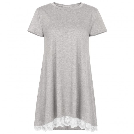 Women's Solid Short Sleeve T Shirt Casual Round Neck Lace Stitching Top Blouse(S-XXL)