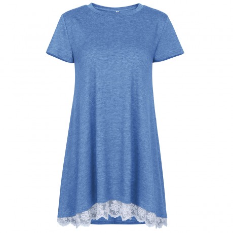 Women's Solid Short Sleeve T Shirt Casual Round Neck Lace Stitching Top Blouse(S-XXL)