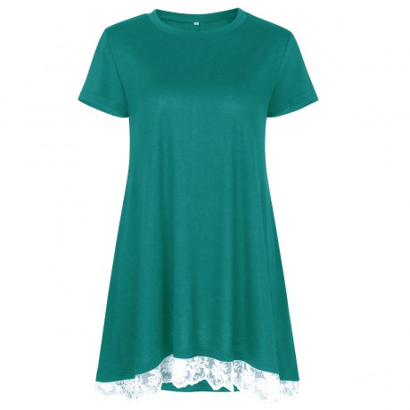 Women's Solid Short Sleeve T Shirt Casual Round Neck Lace Stitching Top Blouse(S-XXL)