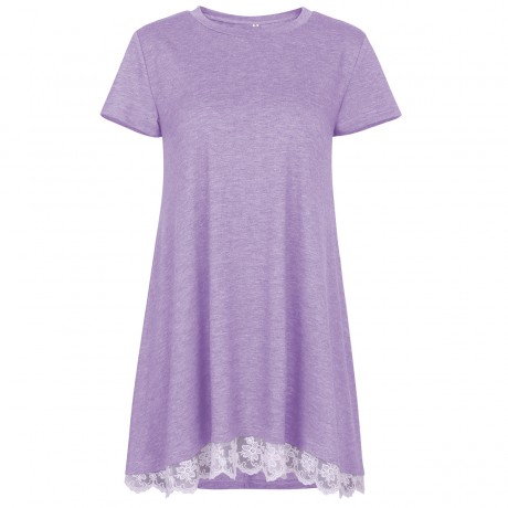 Women's Solid Short Sleeve T Shirt Casual Round Neck Lace Stitching Top Blouse(S-XXL)