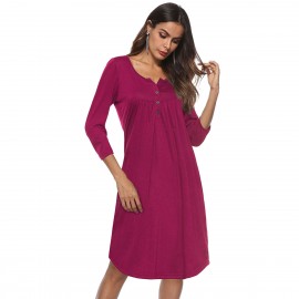 Women's Sexy Half Open Collar Button Dress 3/4 Sleeves Loose Casual Swing T-shirt Dresses(S-XXL) 