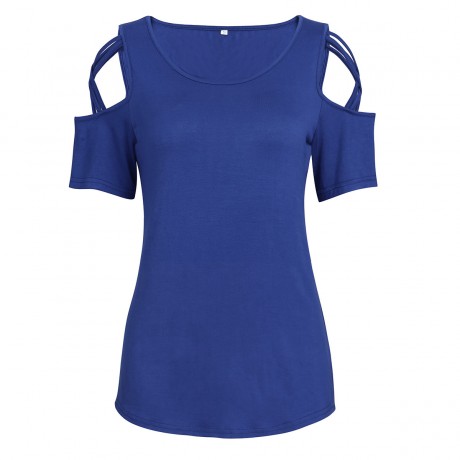 Women's Short Sleeves Slim T-Shirt Scoop Neck Strappy Tops Blouses(S-XXL)
