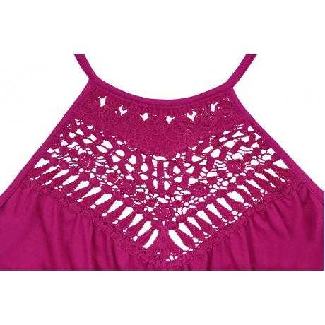 Women's Sleeveless Solid Long A Line Dress Lace Halter Neck Swing Maxi Dress(S-XL)