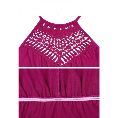 Women's Sleeveless Solid Long A Line Dress Lace Halter Neck Swing Maxi Dress(S-XL)