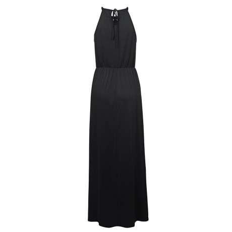 Women's Sleeveless Solid Long A Line Dress Lace Halter Neck Swing Maxi Dress(S-XL)