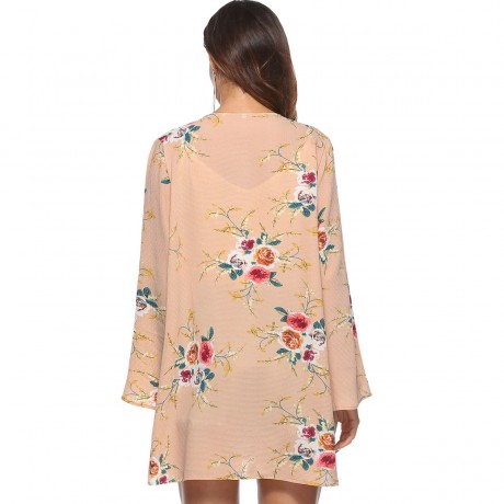 Women's Casual Open Front Cardigan Floral Printed Flare Long Sleeve Cardigan(S-XL)