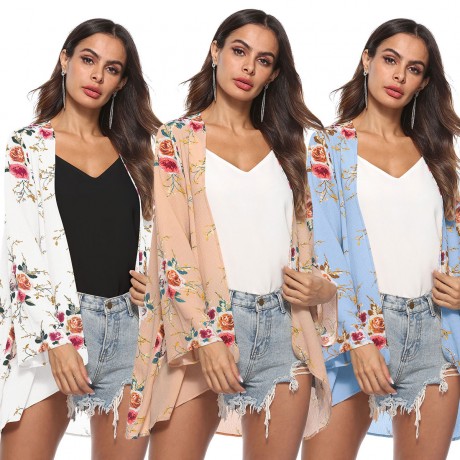 Women's Casual Open Front Cardigan Floral Printed Flare Long Sleeve Cardigan(S-XL)