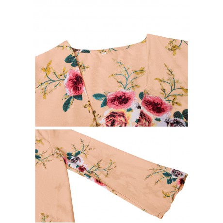 Women's Casual Open Front Cardigan Floral Printed Flare Long Sleeve Cardigan(S-XL)