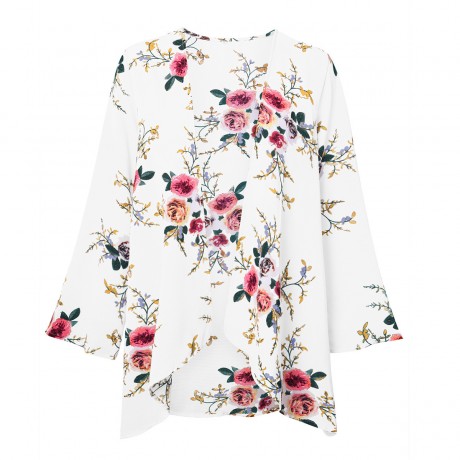Women's Casual Open Front Cardigan Floral Printed Flare Long Sleeve Cardigan(S-XL)