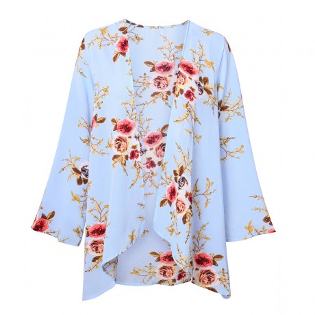 Women's Casual Open Front Cardigan Floral Printed Flare Long Sleeve Cardigan(S-XL)