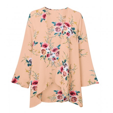 Women's Casual Open Front Cardigan Floral Printed Flare Long Sleeve Cardigan(S-XL)
