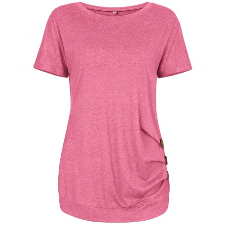 Women's Short Sleeves Slim T-Shirt Scoop Neck Button Solid Tunic Tops(S-XXL)